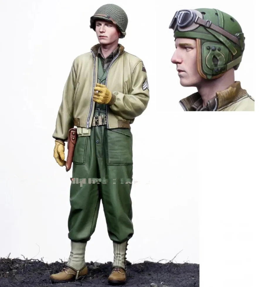 1/16 WWII German Panzer Crew with Helmet Goggles, Resin Model Figure Kit, Unassembled and Unpainted