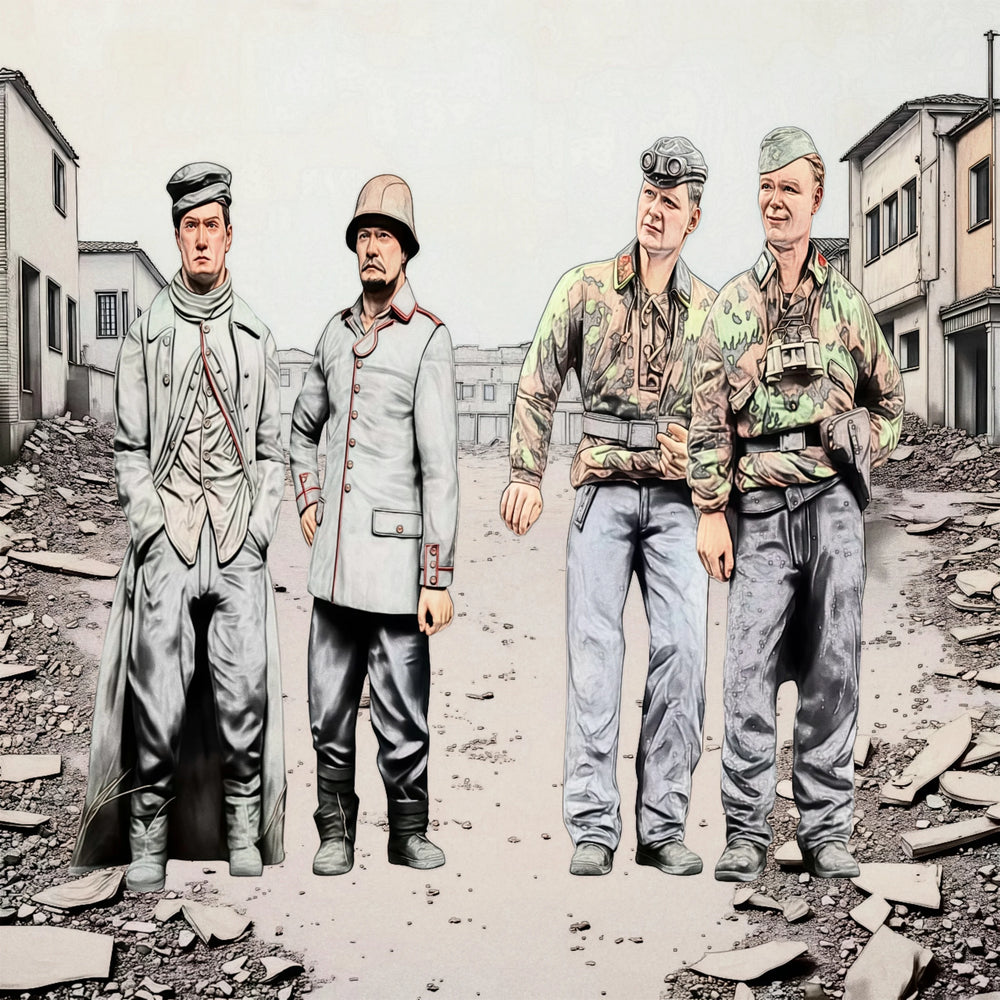 1/35 WWII Soldiers in Urban Ruins, 4 Figures, Resin Model Figure Kit, Unassembled and Unpainted