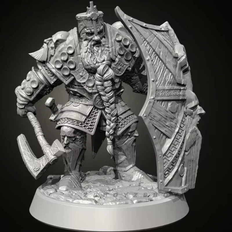 38mm Dwarf Warrior with Battle Axe and Shield, Resin Model Figure Kit, Fantasy Theme, Unassembled and Unpainted