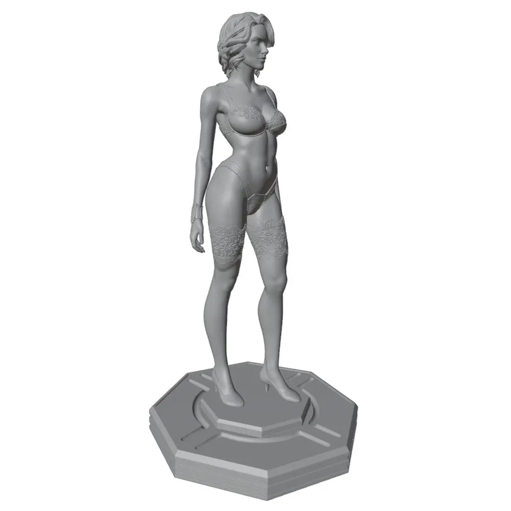 1/24 Standing Female with Curled Hair, Resin Model Figure Kit, Unassembled and Unpainted