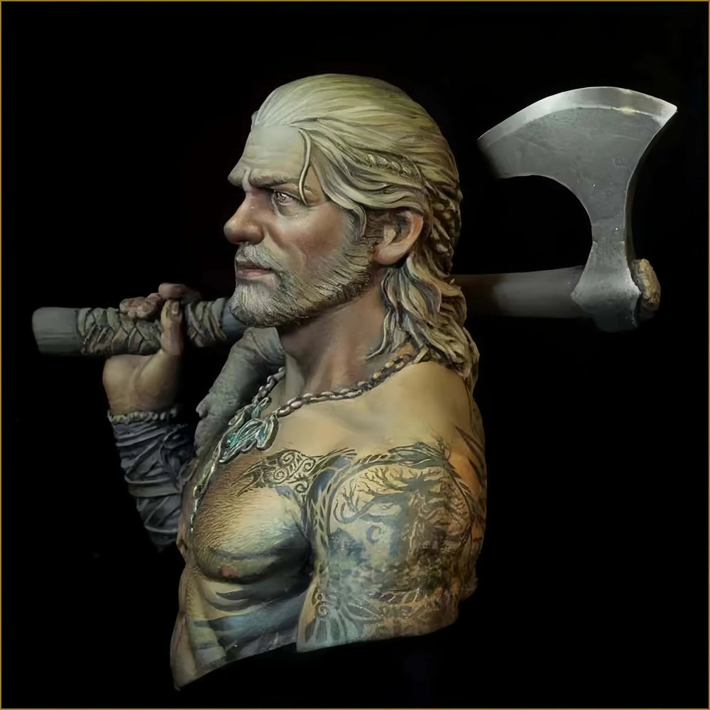 1/10 Medieval Tattooed Viking Warrior with Braided Hair, Resin Model Bust Kit, Unassembled and Unpainted