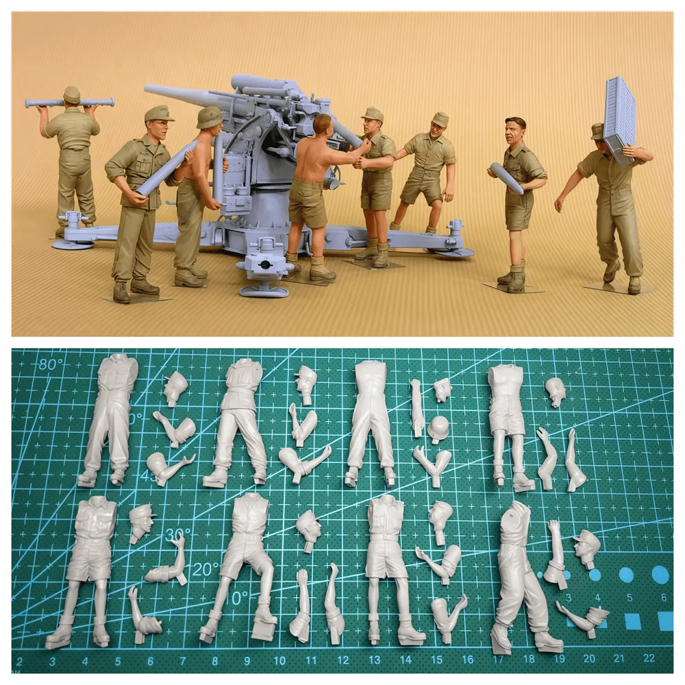 1/35 WWI Summer Artillery Crew, 8 Figures, Resin Model Figure Kit, Unassembled and Unpainted