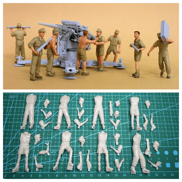 1/35 WWI Summer Artillery Crew, 8 Figures, Resin Model Figure Kit, Unassembled and Unpainted