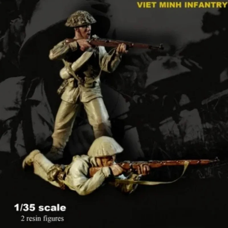1/35 Vietnam War Viet Minh Infantry, 2 Figures, Resin Model Figure Kit, Unassembled and Unpainted