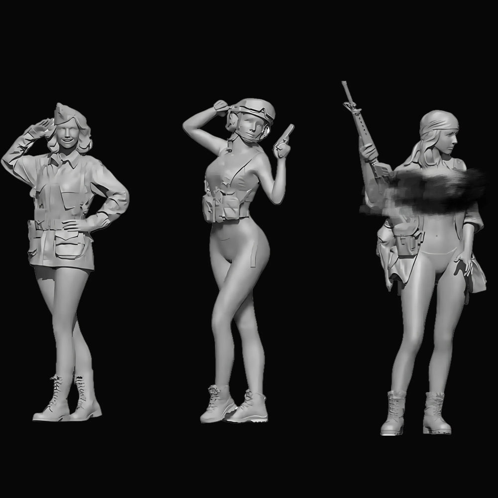 1/9 Modern Female Soldiers, 3 Figures, Resin Model Figure Kit, Unassembled and Unpainted