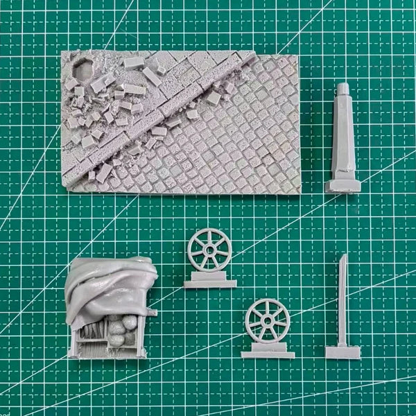 1/35 WWII Military Street Scene, Resin Model Diorama Kit, Unassembled and Unpainted