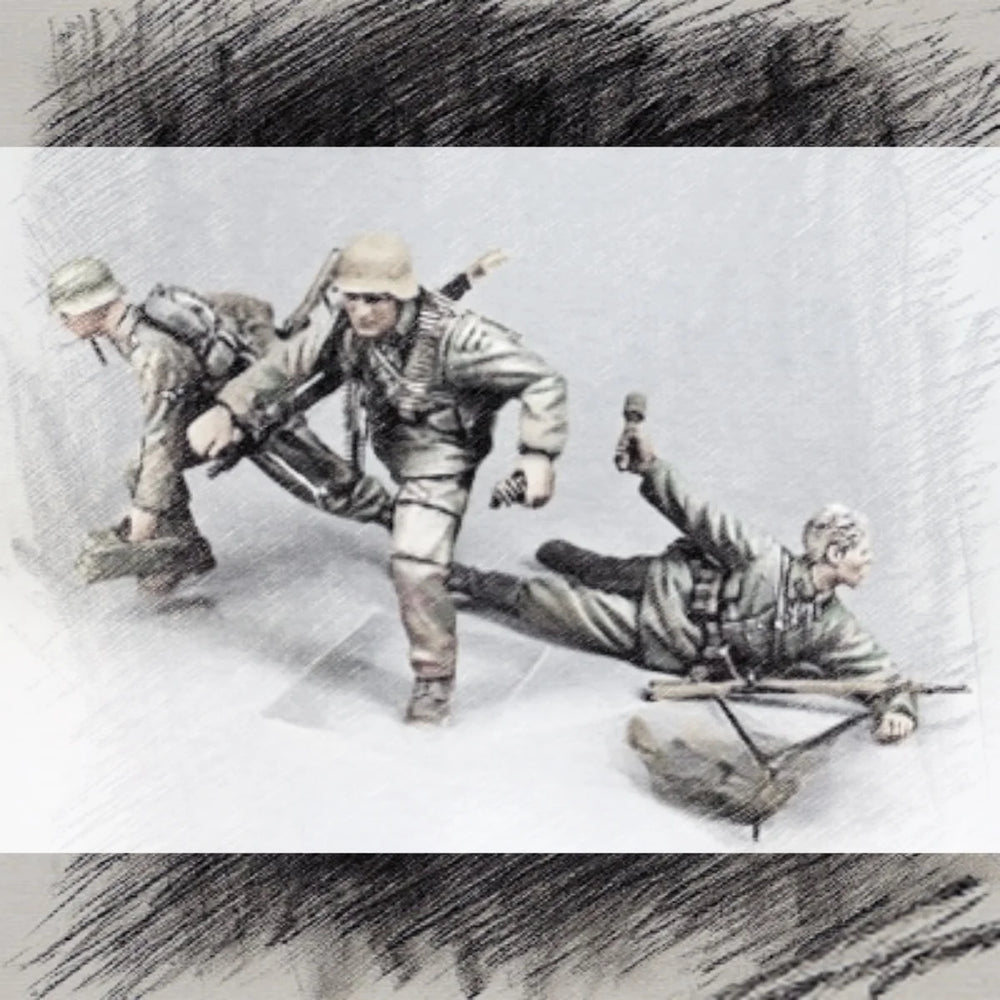 1/35 WWII German Infantry Assault Team, 3 Figures, Resin Model Figure Kit, Unassembled and Unpainted