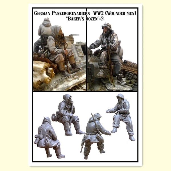 1/35 WWII German Panzergrenadiers Wounded, 2 Figures, Resin Model Figure Kit, Unassembled and Unpainted