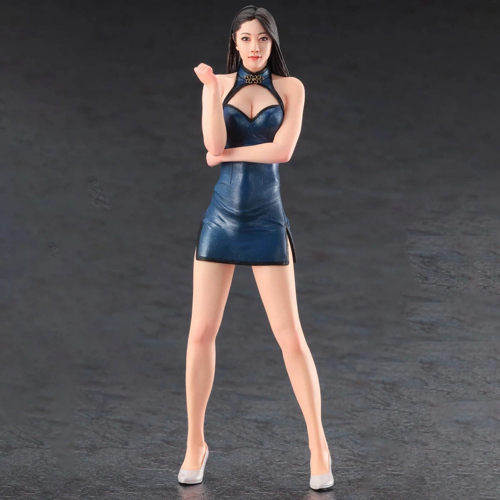 1/12 Modern Pin-up with Black Crop Top and Blue Skirt, Resin Model Figure Kit, Unassembled and Unpainted