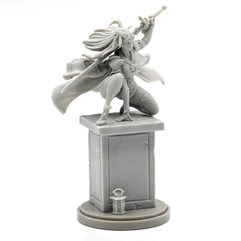 38mm Sorceress with Red Cloak Casting Spell, Resin Model Figure Kit, Anime Theme, Unassembled and Unpainted