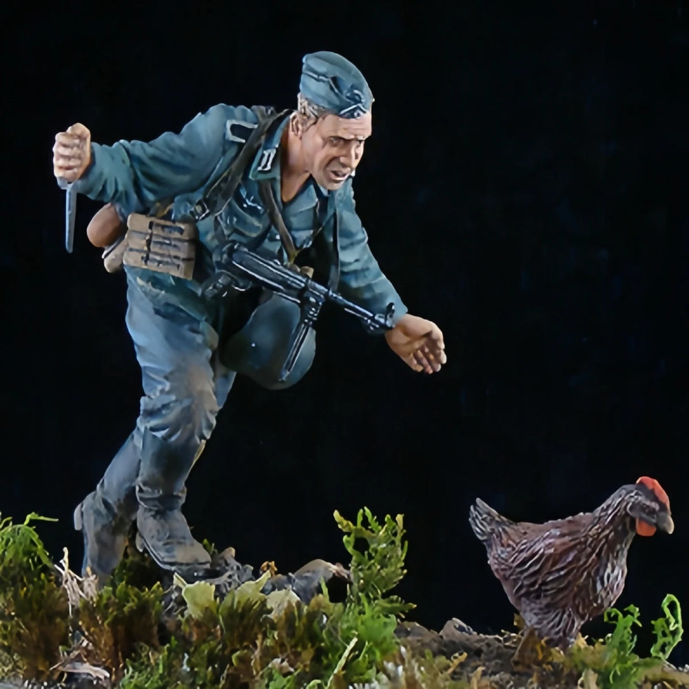 1/35 WWII German Infantry with Chicken, Resin Model Figure Kit, Unassembled and Unpainted