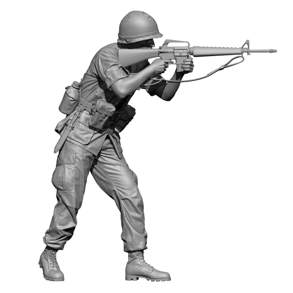 1/35 Vietnam War US Soldier Advancing with M16, Resin Model Figure Kit, Unassembled and Unpainted