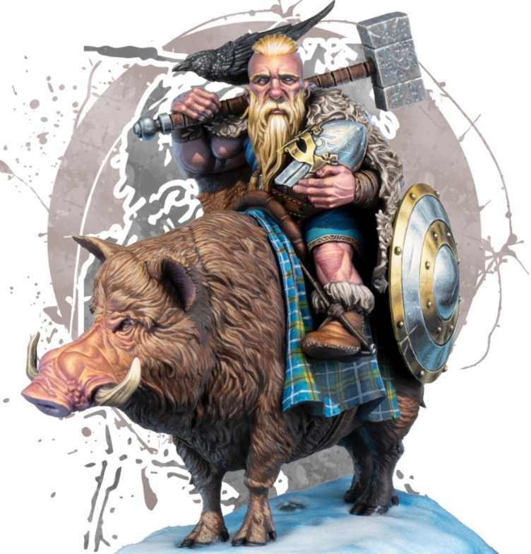 1/24 Medieval Fantasy Dwarf Warrior on Boar, Resin Model Figure Kit, Unassembled and Unpainted