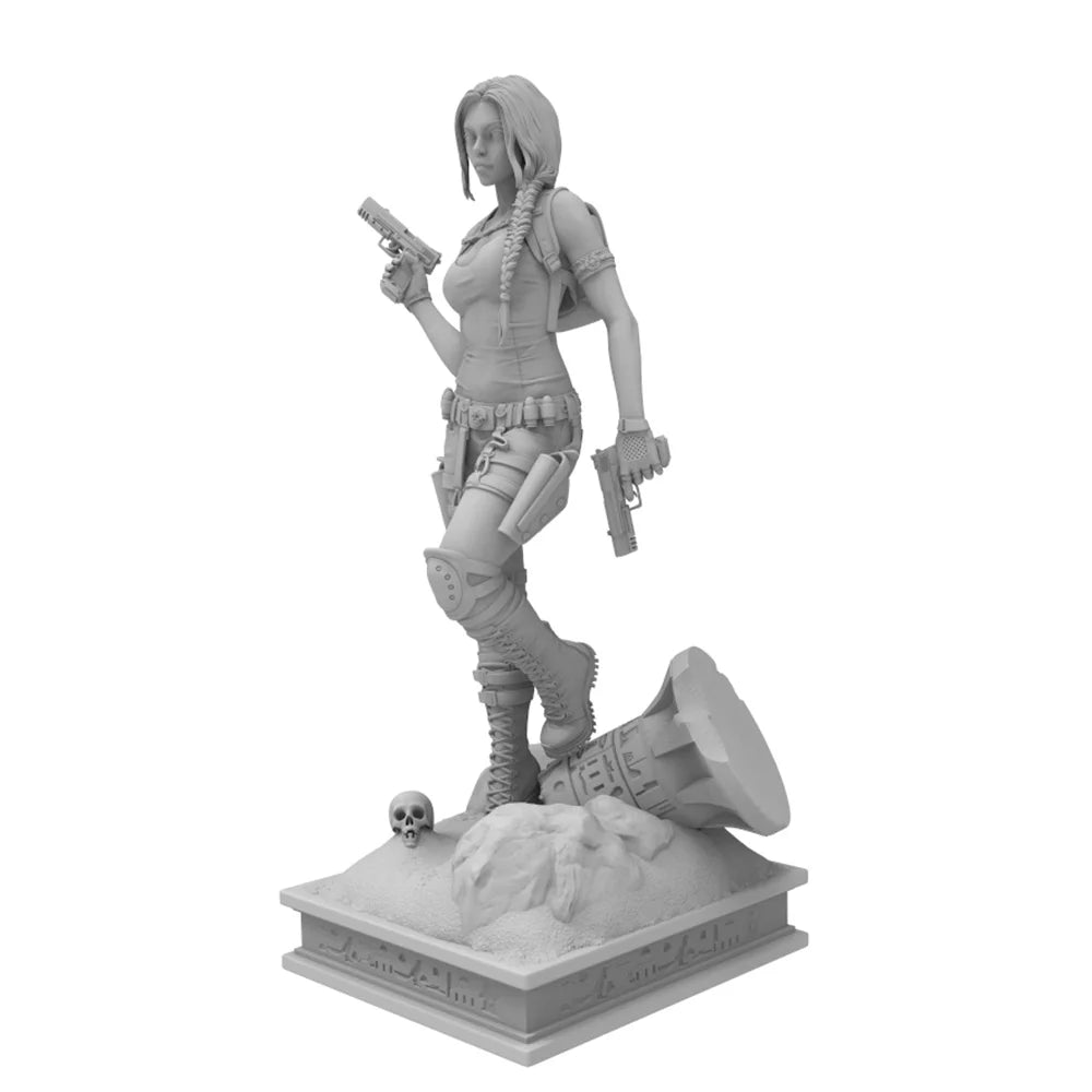 75mm Modern Female Adventurer with Pistol and Machete, Resin Model Figure Kit, Unassembled and Unpainted