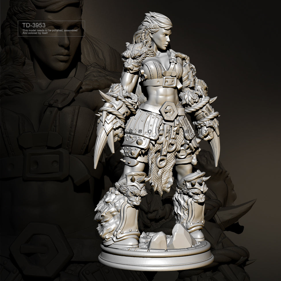 75mm Barbarian Warrior in Ornate Spiky Armor, Resin Model Figure Kit, Fantasy Theme, Unassembled and Unpainted