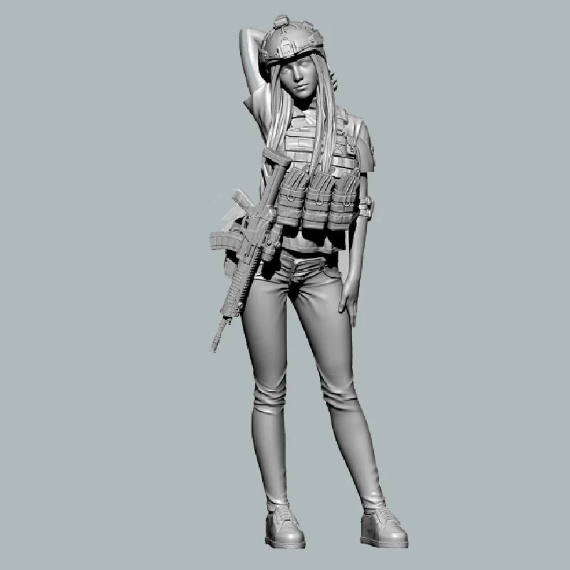75mm Modern Female Operator in Segmented Body Armor, Resin Model Figure Kit, Unassembled and Unpainted
