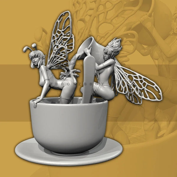 100mm Fairy in Teacup, Resin Model Figure Kit, Fantasy Theme, Unassembled and Unpainted