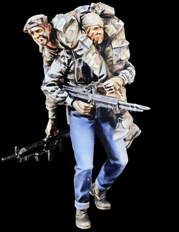 1/35 Military Rescue Evacuation Scene, 3 Figures, Resin Model Diorama Kit, Military Theme, Unassembled and Unpainted