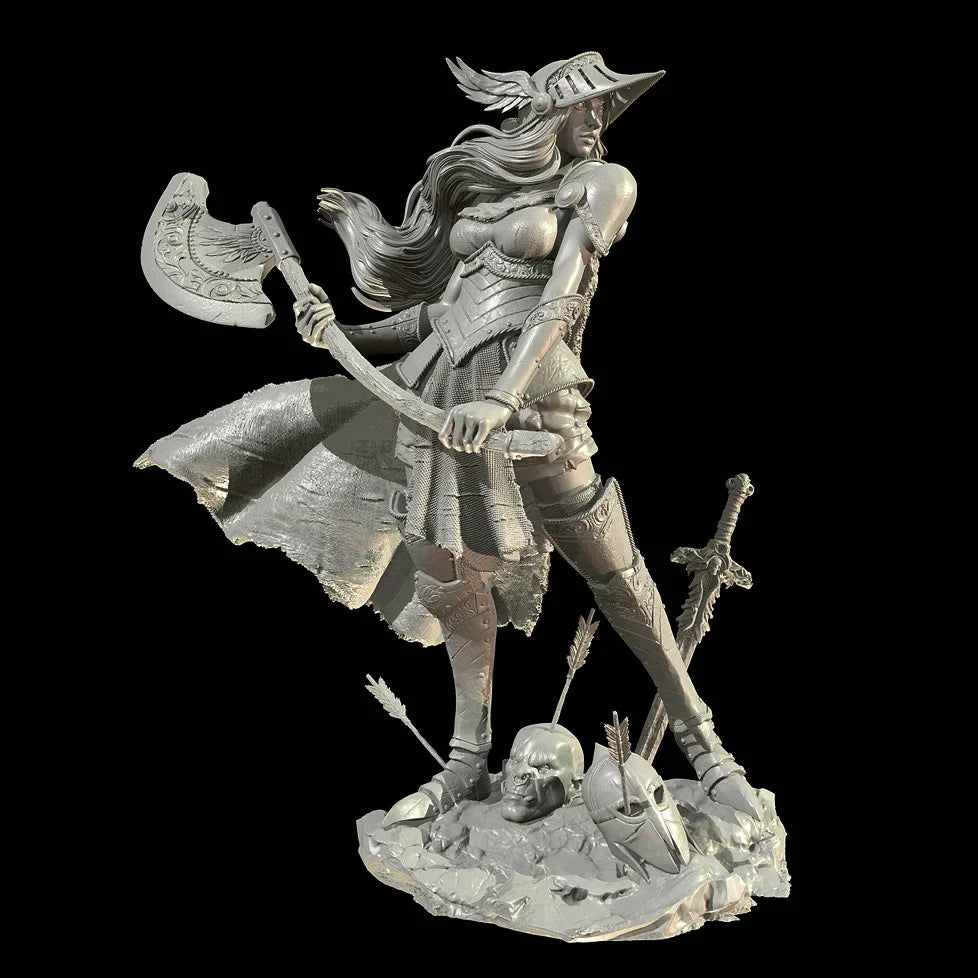 75mm Warrior Red Hair Brass Armor, Resin Model Figure Kit, Fantasy Theme, Unassembled and Unpainted