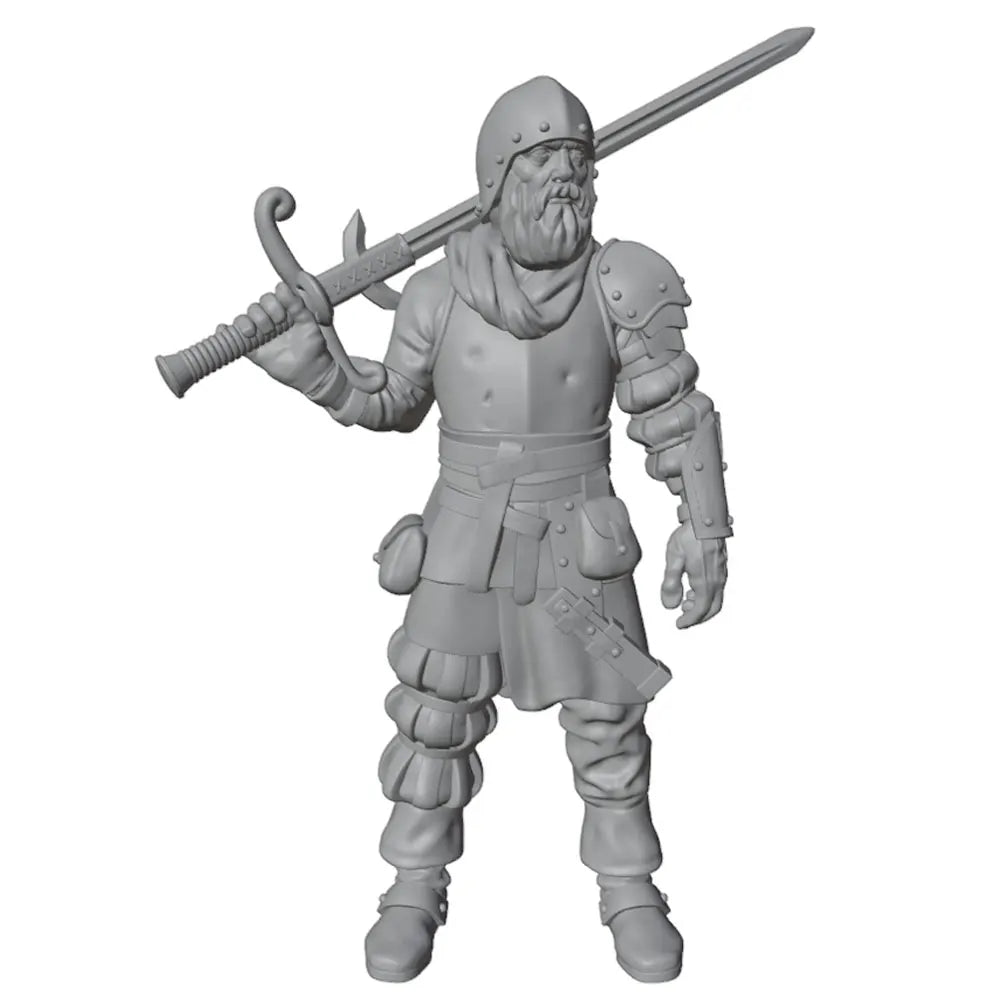 75mm Medieval Bearded Viking Warrior with Greatsword, Resin Model Figure Kit, Unassembled and Unpainted