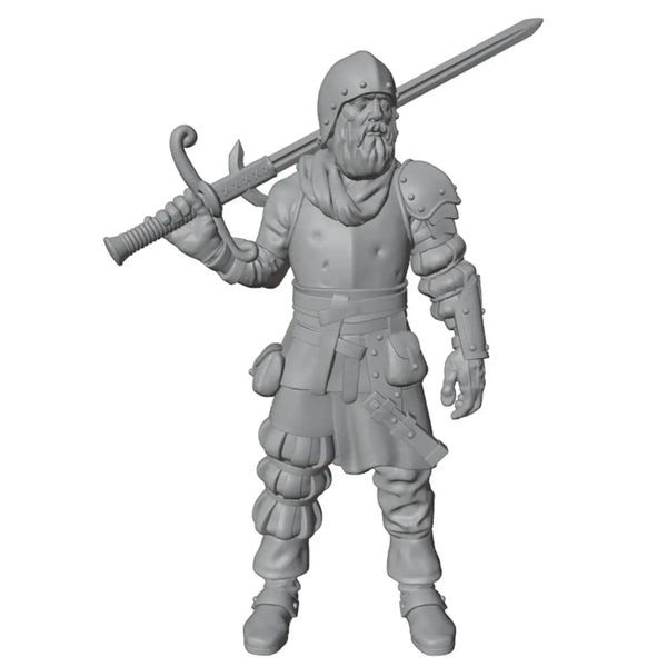 75mm Medieval Bearded Viking Warrior with Greatsword, Resin Model Figure Kit, Unassembled and Unpainted