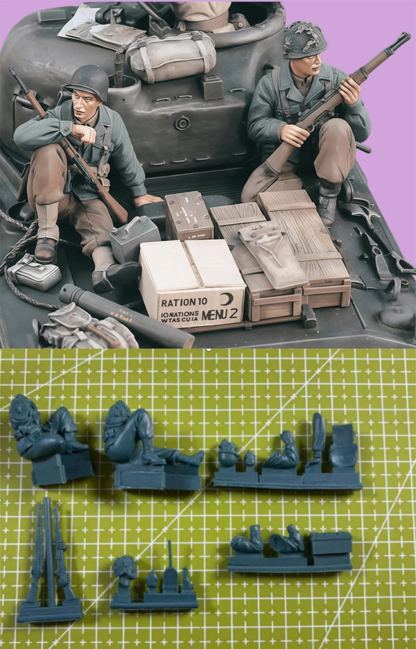 1/35 WWII German Infantry with Supply Rations, 6 Figures, Resin Model Figure Kit, Unassembled and Unpainted