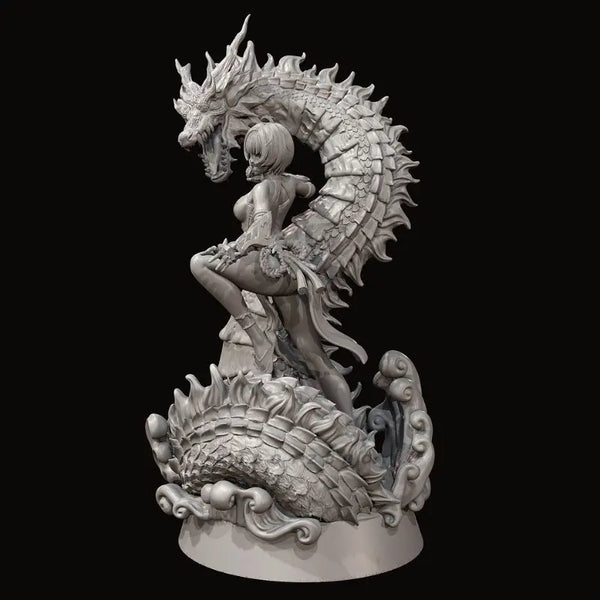 75mm Female Dragon Rider, 2 Figures, Resin Model Diorama Kit, Fantasy Theme, Unassembled and Unpainted