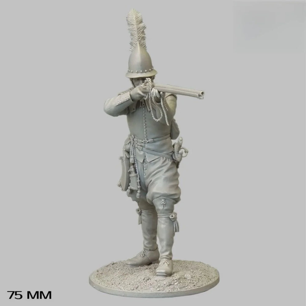 75mm 17th Century European Marksman, 4 Figures, Resin Model Figure Kit, Military Theme, Unassembled and Unpainted