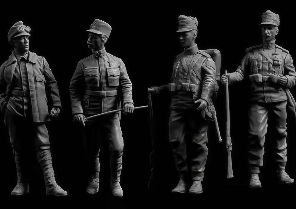 1/35 WWI British Infantry with Campaign Hats and Puttees, 4 Figures, Resin Model Figure Kit, Unassembled and Unpainted