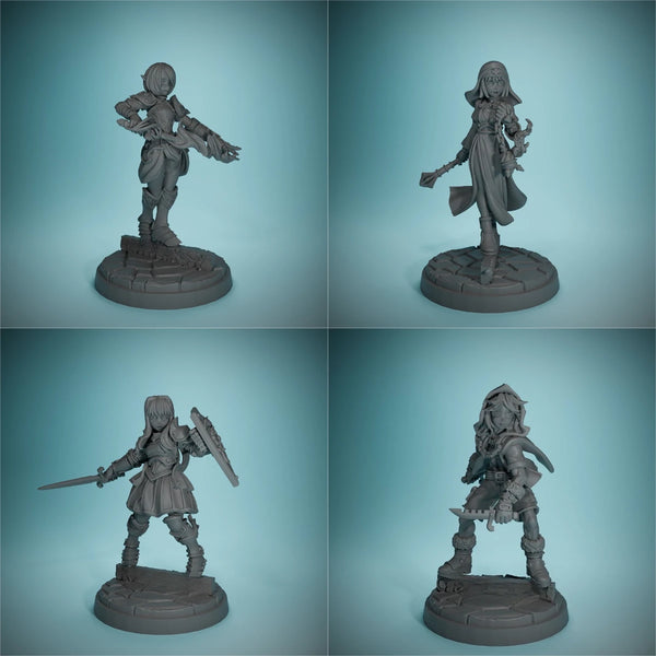75mm Female Warriors Chess Set, Resin Model Figure Kit, Fantasy Theme, Unassembled and Unpainted