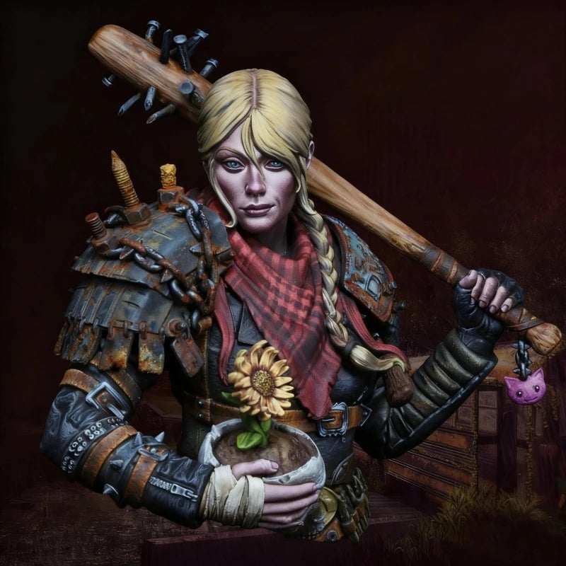 1/10 Female Barbarian with Tartan and Poleaxe, Resin Model Bust Kit, Fantasy Theme, Unassembled and Unpainted