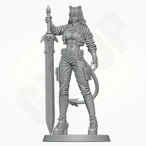 1/24 Cat Warrior Girl, Resin Model Figure Kit, Fantasy Theme, Unassembled and Unpainted