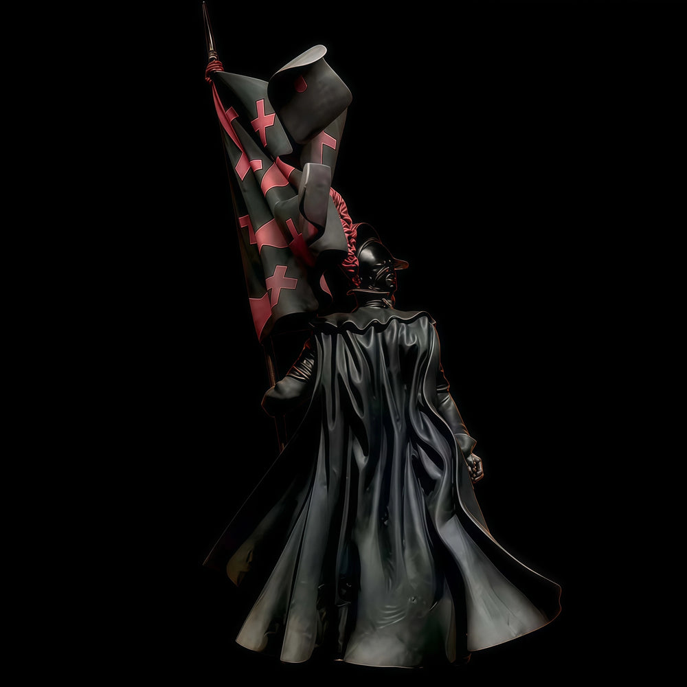 1/24 Medieval Knight with Red and Black Heraldic Banner, Resin Model Figure Kit, Unassembled and Unpainted