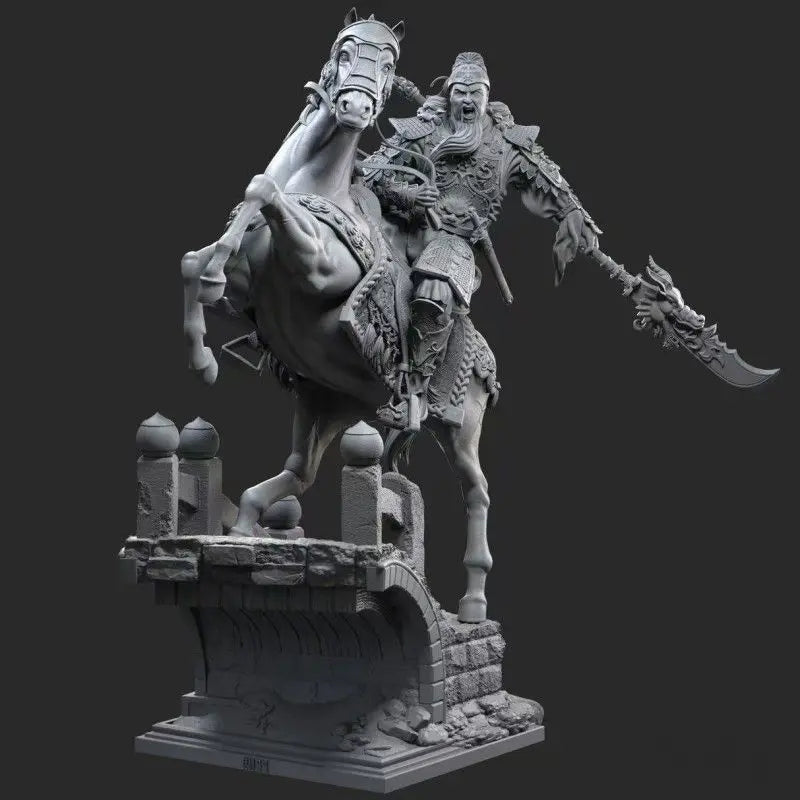 250mm Ancient Guan Yu on Horseback, Resin Model Figure Kit, Unassembled and Unpainted