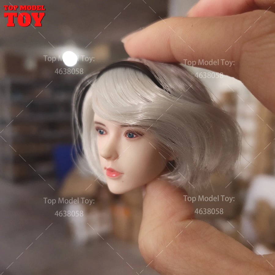 SET017 1/6 Scale Nier 2B Gir Head Sculpt with Blindfold Hair Band Model Fit 12'' Female Soldier Action Figure Body Dolls Toy