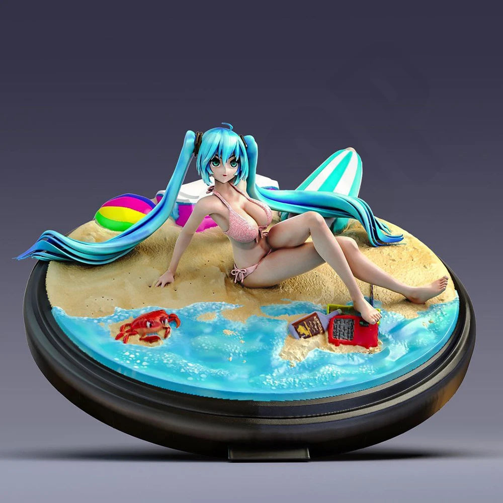 1/24 Pin-up Woman Reclining Under Beach Umbrella, Resin Model Figure Kit, Unassembled and Unpainted