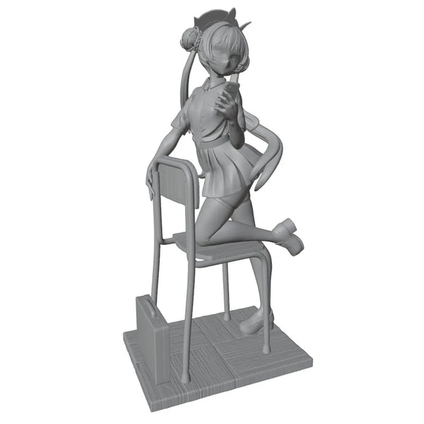1/24 Seated Anime Schoolgirl with Pigtails, Resin Model Figure Kit, Anime Theme, Unassembled and Unpainted