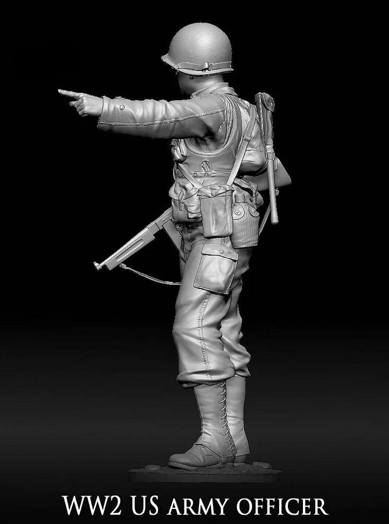 1/35 WWII US Army Officer Pointing with Carbine, Resin Model Figure Kit, Unassembled and Unpainted