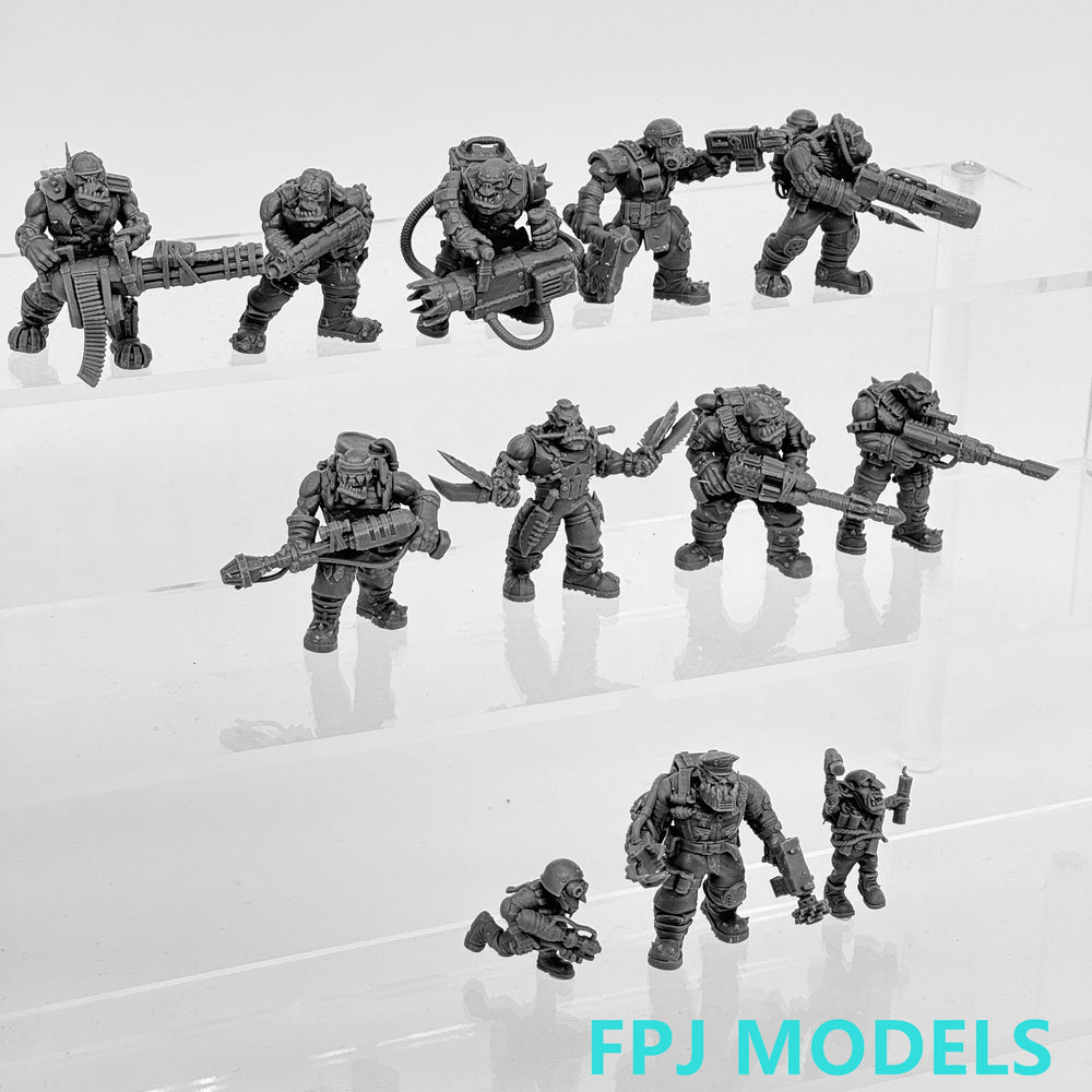 28mm Armored Sci-Fi Troopers with Heavy Weapons, 18 Figures, Resin Model Figure Kit, Sci-Fi Theme, Unassembled and Unpainted