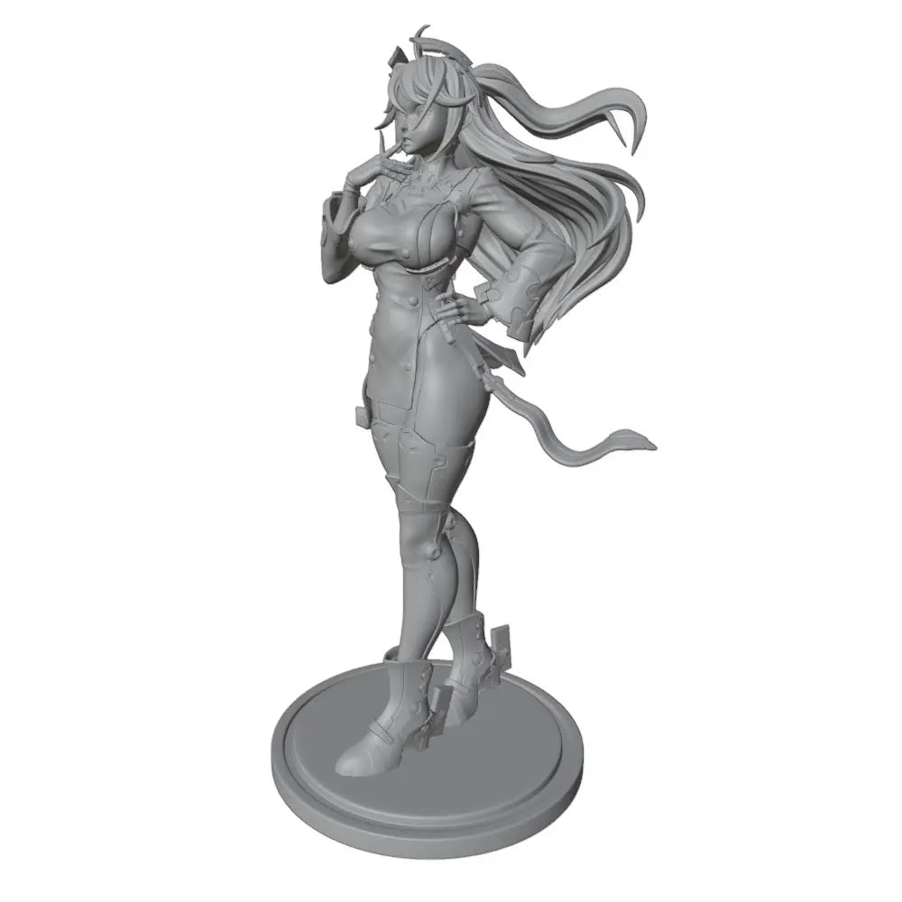 1/24 Long-Haired Anime Female in Red Tactical Suit, Resin Model Figure Kit, Anime Theme, Unassembled and Unpainted
