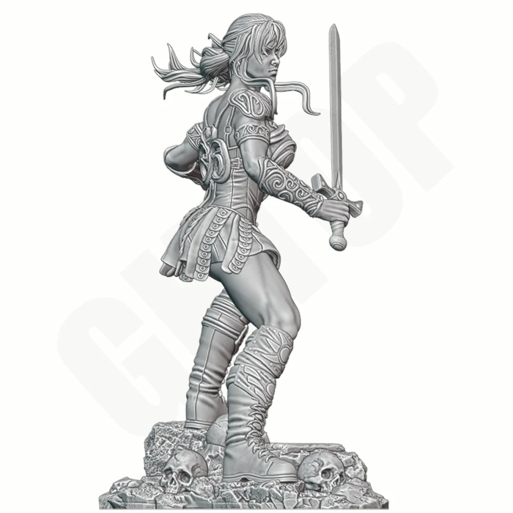 1/24 Female Warrior in Gold Ornate Armor with Curved Sword, Resin Model Figure Kit, Fantasy Theme, Unassembled and Unpainted