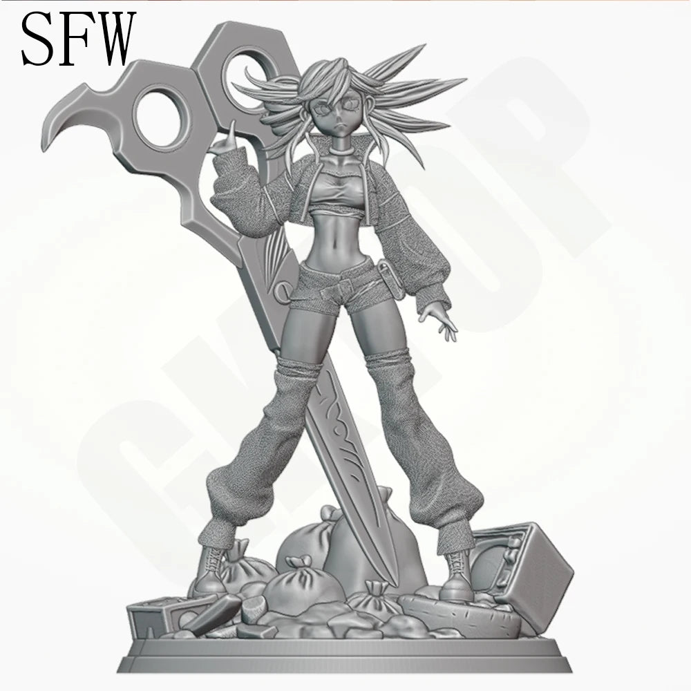 1/24 Red-Haired Female Warrior with Curved Scythe, Resin Model Figure Kit, Anime Theme, Unassembled and Unpainted
