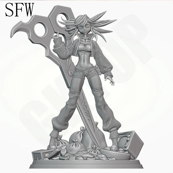 1/24 Red-Haired Female Warrior with Curved Scythe, Resin Model Figure Kit, Anime Theme, Unassembled and Unpainted