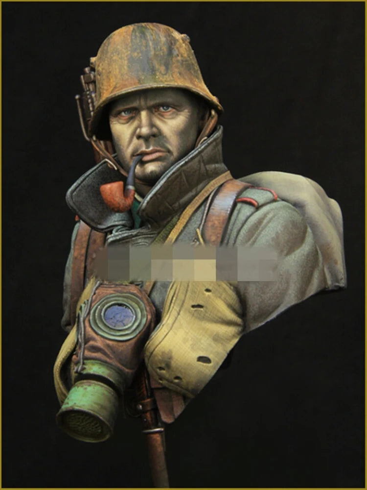 1/10 WWI German Infantryman with Gas Mask and Rifle, Resin Model Bust Kit, Unassembled and Unpainted