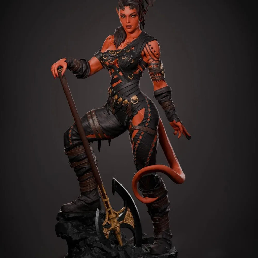 Demon Warrior with Crescent Staff, Resin Model Figure Kit, Fantasy Theme, Unassembled and Unpainted