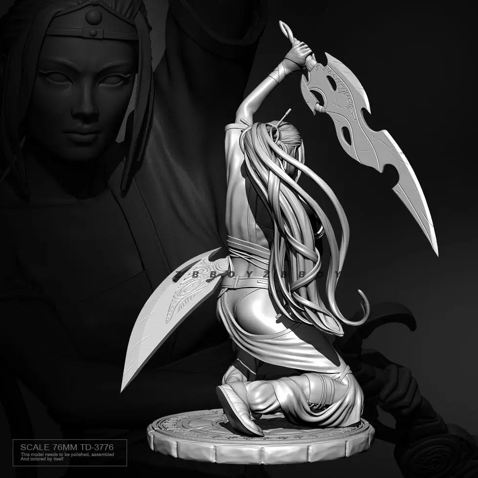 76mm Female Warrior, Resin Model Figure Kit, Fantasy Theme, Unassembled and Unpainted