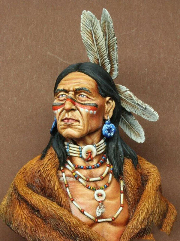 1/10 Native American Chief with Spectacles and Feather Headdress, Resin Model Bust Kit, Historical Theme, Unassembled and Unpainted