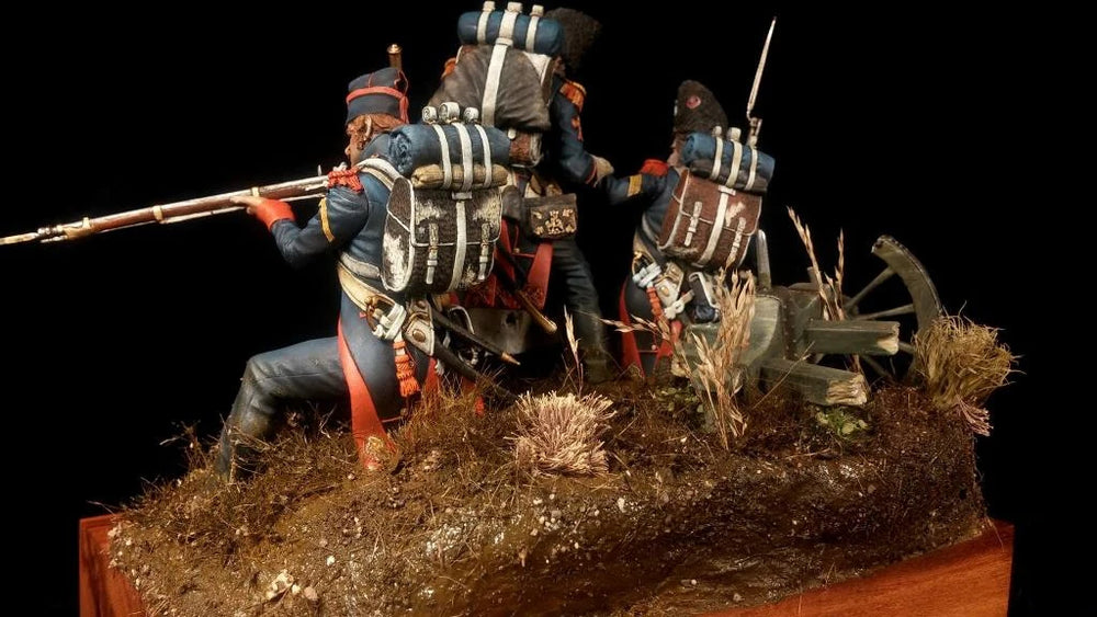 75mm Napoleonic Waterloo Last Stand, 4 Figures, Resin Model Diorama Kit, Unassembled and Unpainted