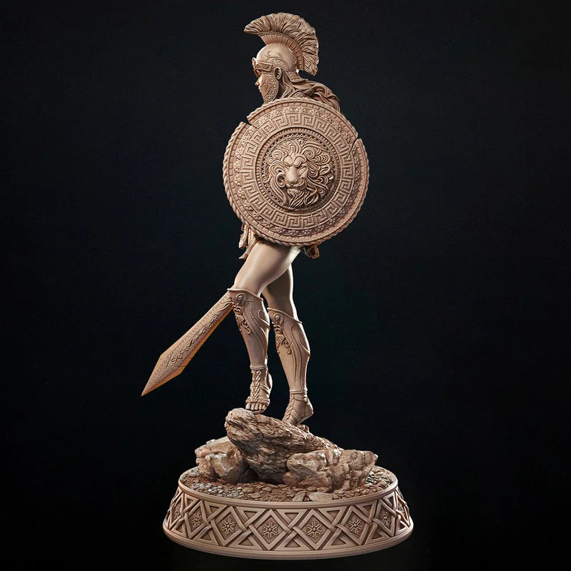 75mm Greek Warrior with Crested Helmet and Lion Shield, Resin Model Figure Kit, Fantasy Theme, Unassembled and Unpainted