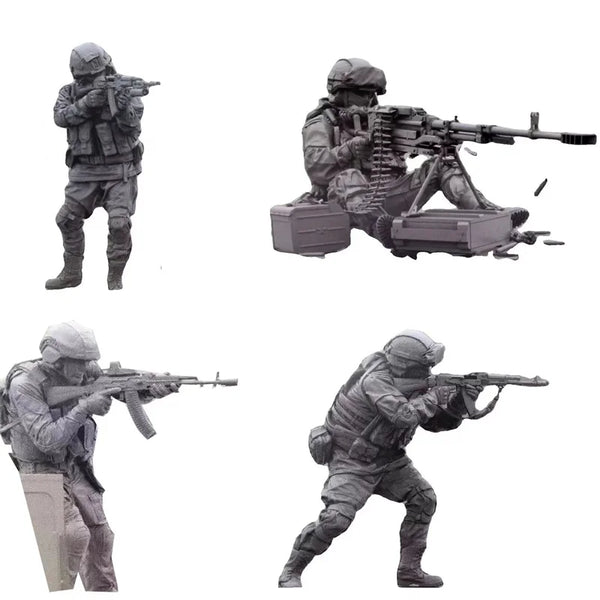 1/35 Modern Infantry with Support Gunner, 5 Figures, Resin Model Figure Kit, Unassembled and Unpainted